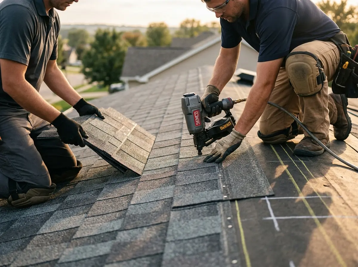 Professional roofer working on a residential roof in Murphysboro